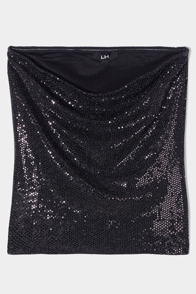 Bustier à sequins en velours noir femme