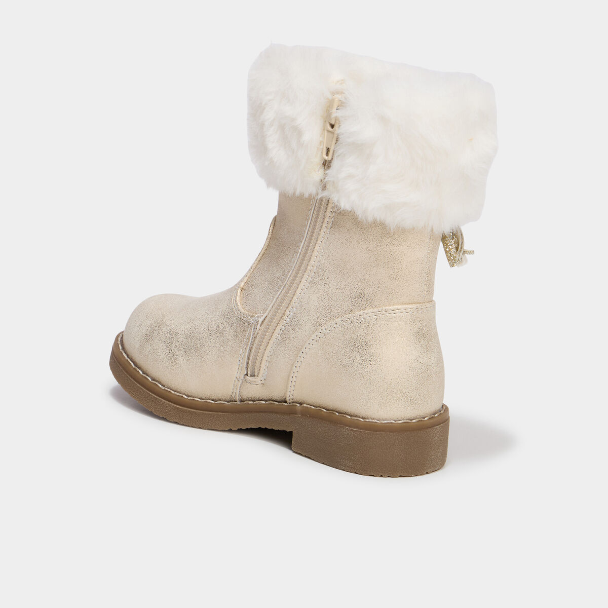 Bottes col fausse fourrure jaune or fille