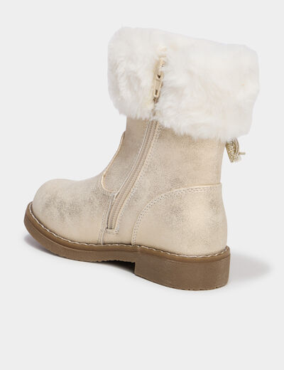 Bottes col fausse fourrure jaune or fille