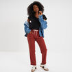 Pantalon droit taille élastiquée rouge foncé femme