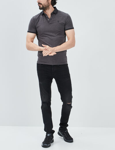 Polo coton ajusté manches courtes gris foncé homme