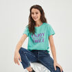 T-shirt col rond manches courtes coton vert menthe femme