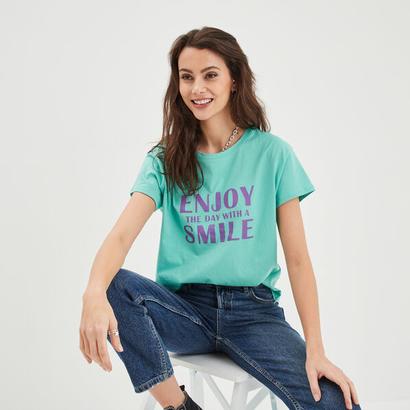 t shirt col rond manches courtes coton vert menthe femme T-shirt col rond manches courtes coton vert menthe femme