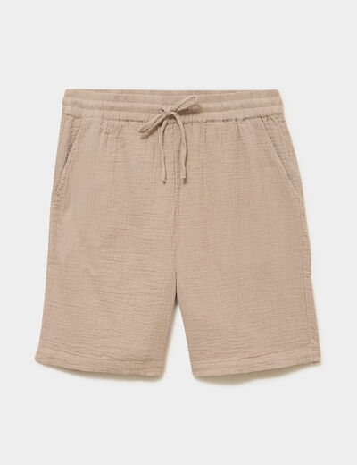 Short chino droit gaze de coton taupe homme
