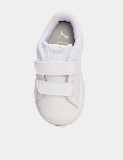 Tennis basses à scratchs en cuir Puma blanc bébé garçon