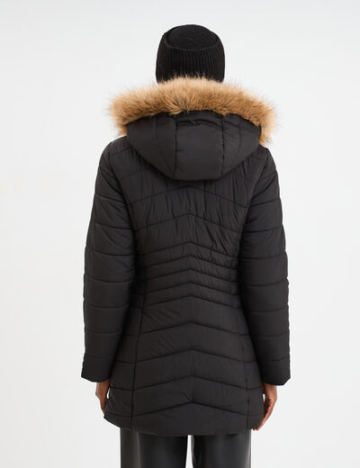 Doudoune mi-longue &agrave; capuche noir femme