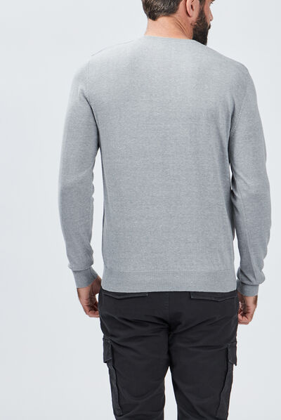 Pull droit col rond gris homme