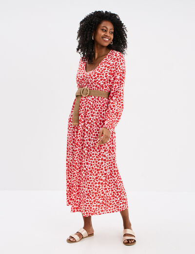 Robe midi empire fluide col en V rouge femme