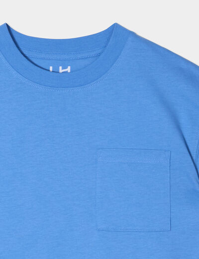 T-shirt oversize 1 poche manches courtes bleu lavande garçon