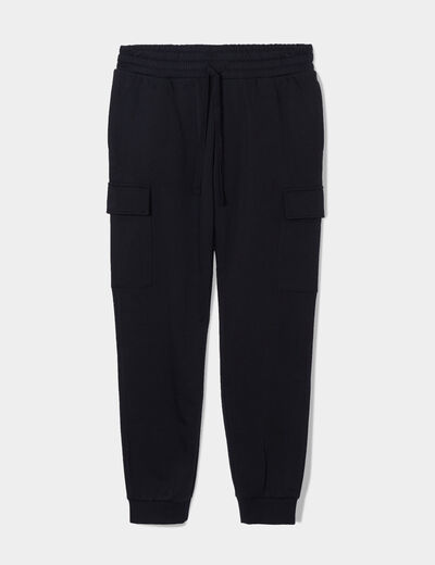 Pantalon jogging cargo molleton noir homme
