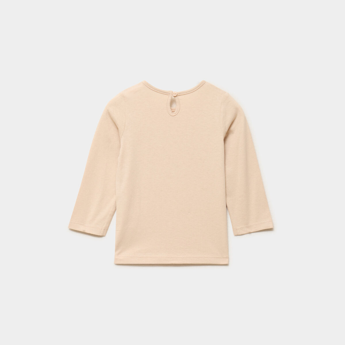 T-shirt manches longues col rond coton beige b&eacute;b&eacute; fille