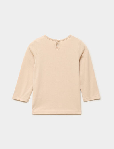 T-shirt manches longues col rond coton beige b&eacute;b&eacute; fille