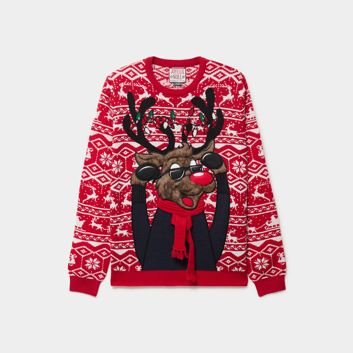 Pull de No&euml;l manches longues rouge homme
