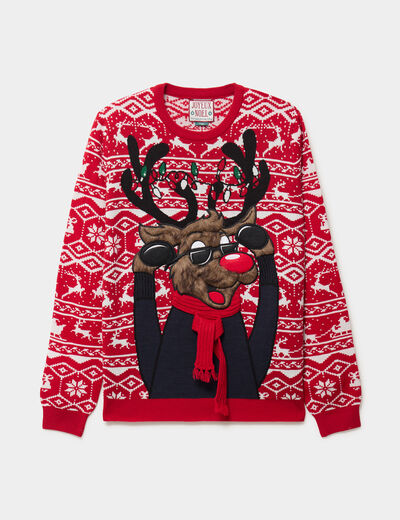 Pull de No&euml;l manches longues rouge homme