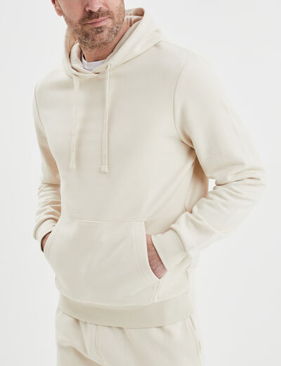 Sweat molleton à capuche hoodie ecru homme