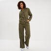 Combinaison pantalon ceintur&eacute;e coton vert kaki femme