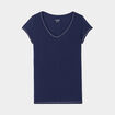 T-shirt col V ajust&eacute; manches courtes bleu marine femme