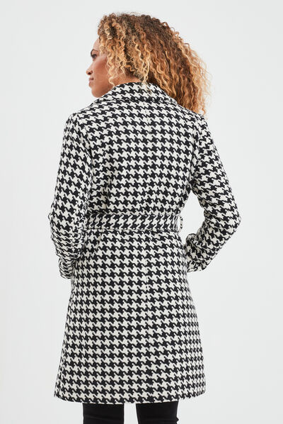 Manteau mi-long ceinturé ecru femme