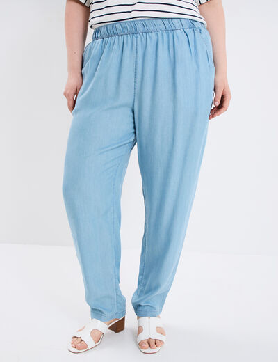 Pantalon fluide bleu clair femme grande taille