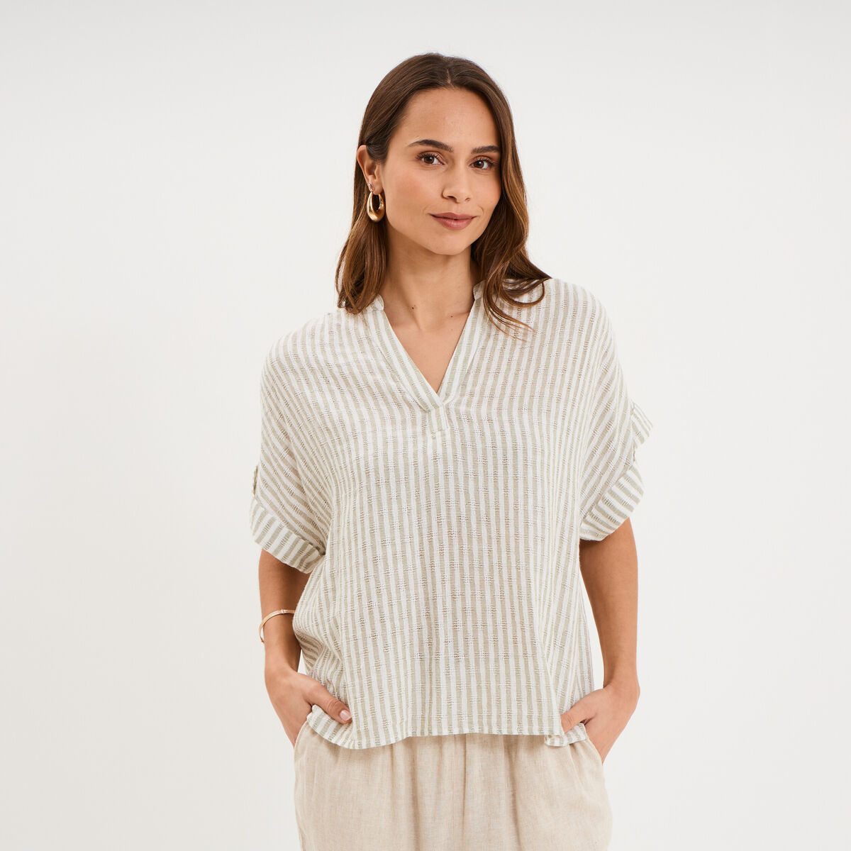 Blouse droite &agrave; manches courtes vert femme