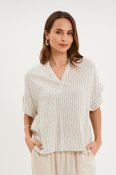 Blouse droite &agrave; manches courtes vert femme