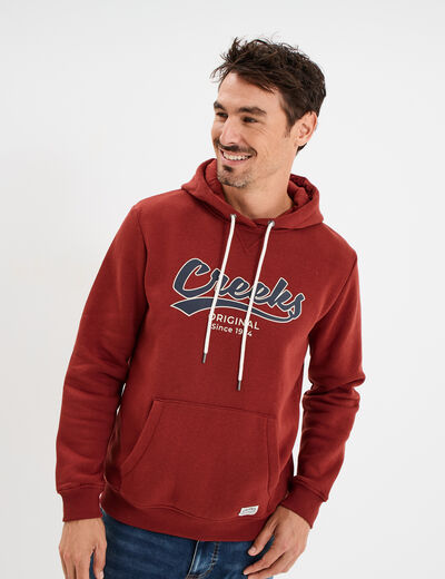 Sweat à capuche hoodie 1 poche rouge foncé homme