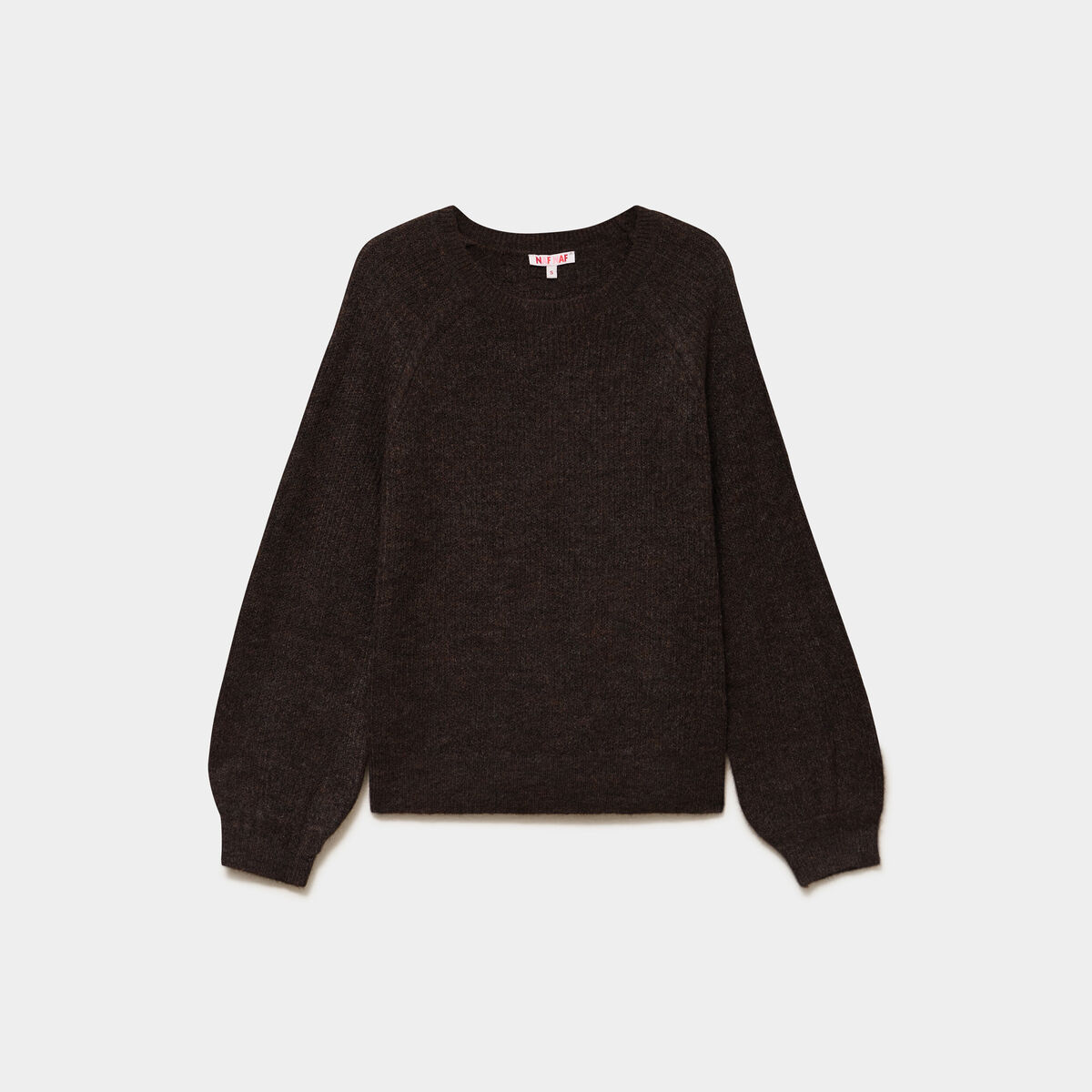 Pull col rond manches longues marron fonc&eacute; femme