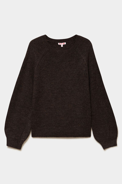 Pull col rond manches longues marron fonc&eacute; femme