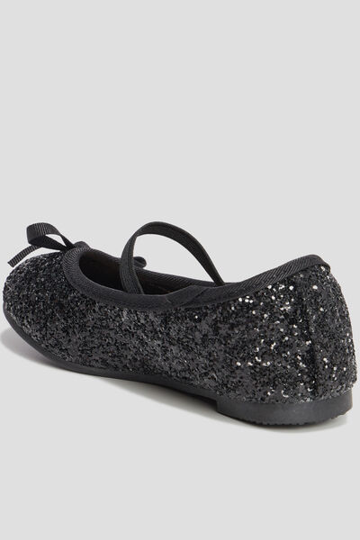 Ballerines &agrave; paillettes avec bride noir fille