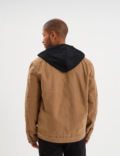 Veste à capuche amovible coton Trappeur marron clair homme