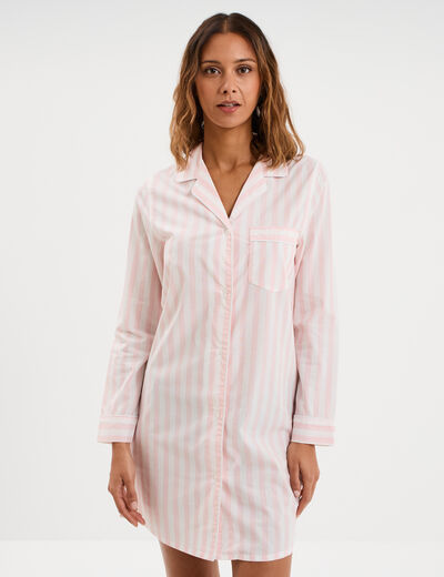 Chemise de nuit manches longues coton ecru femme