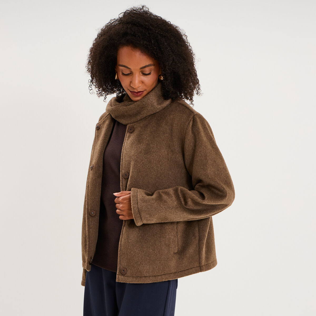 Veste oversize avec &eacute;charpe amovible marron clair femme
