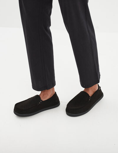 Chaussons mocassins aspect velours noir homme