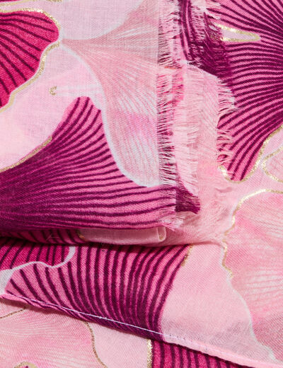Foulard bords &agrave; franges fines rose femme
