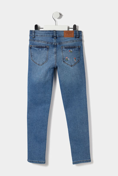 Jeans skinny brodé Creeks denim double stone fille