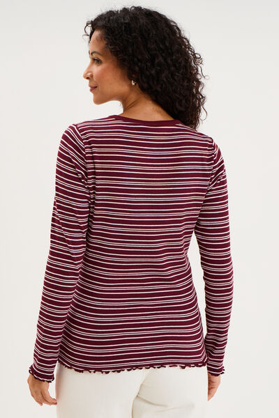 T-shirt ajust&eacute; col rond manches longues bordeaux femme