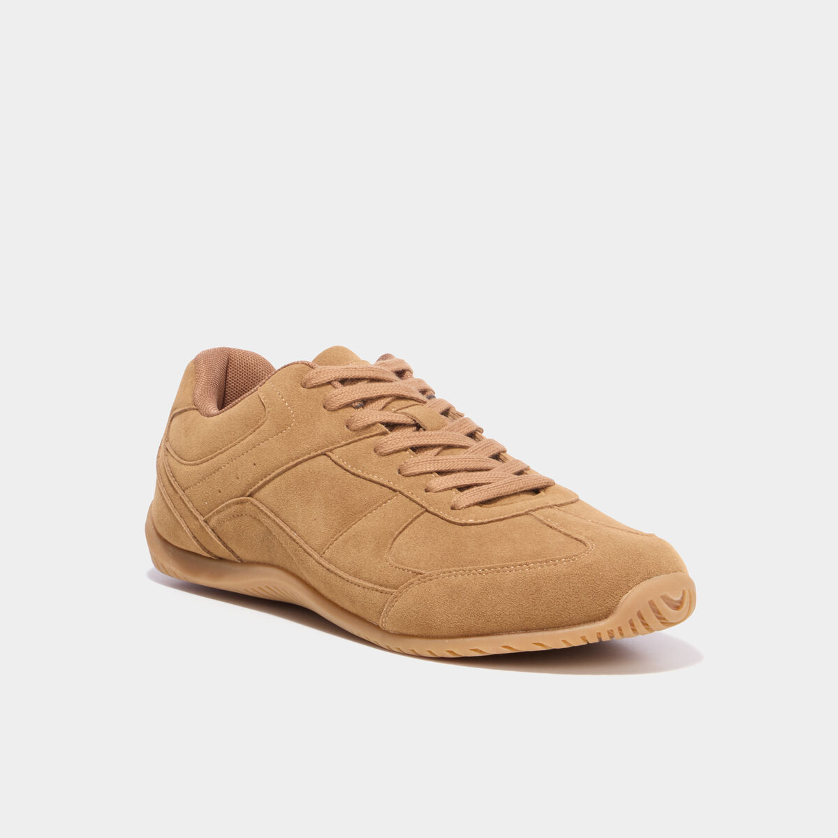 Tennis basses &agrave; lacets effet su&eacute;dine marron homme