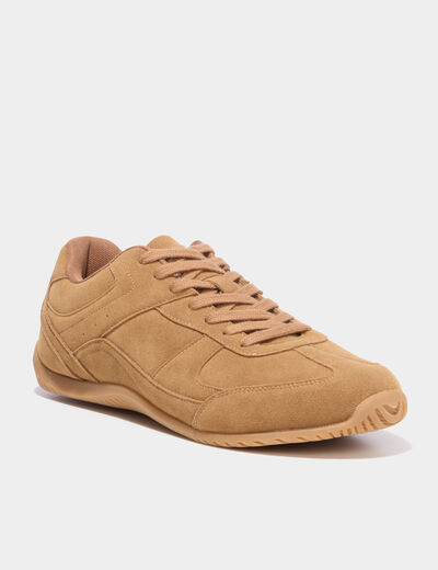 Tennis basses &agrave; lacets effet su&eacute;dine marron homme