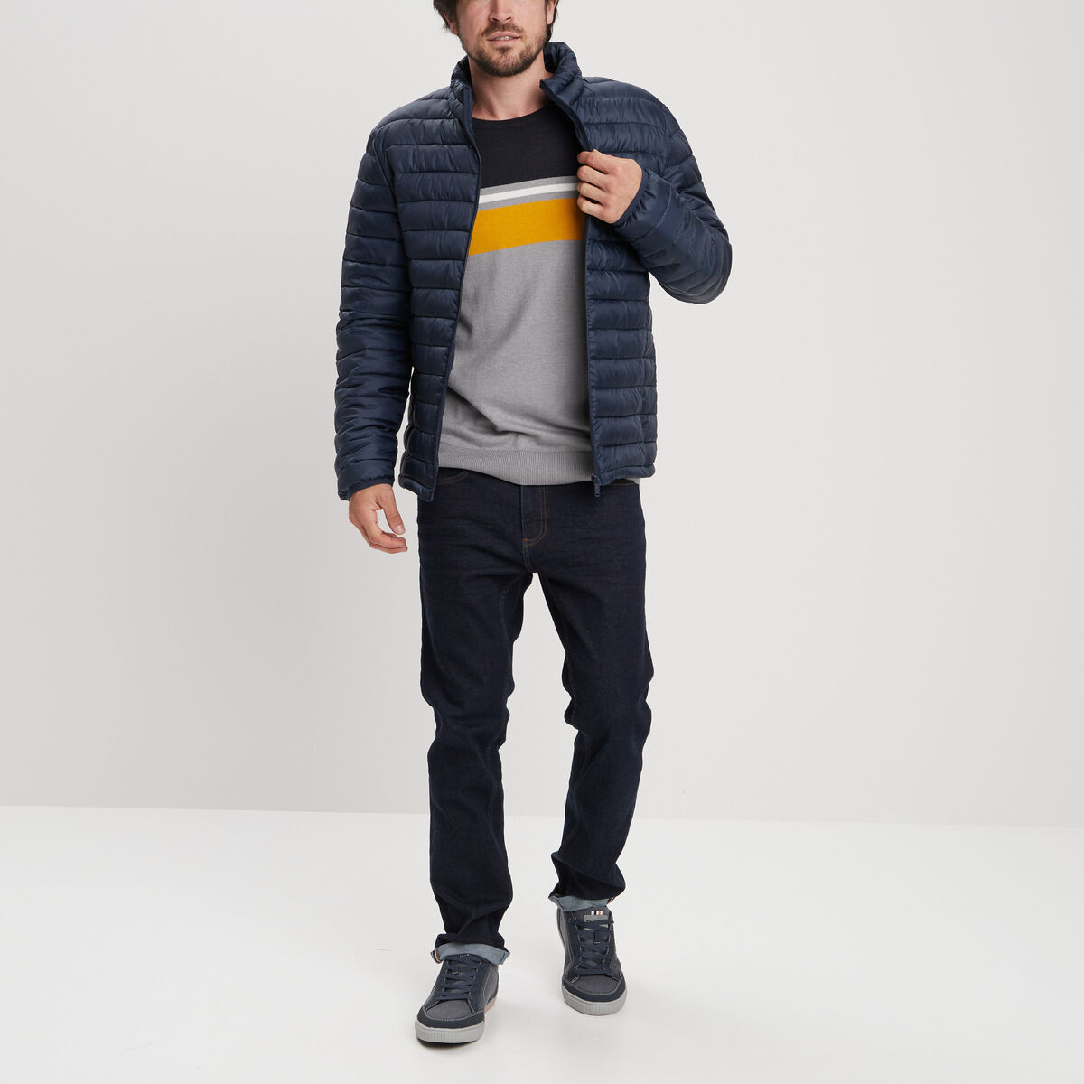 Doudoune droite l&eacute;g&egrave;re d&eacute;perlante bleu marine homme