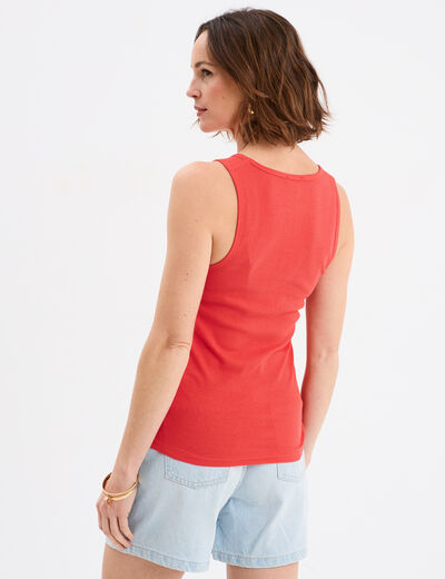 Débardeur col rond côtelé coton rouge femme