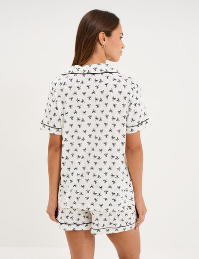 Ensemble pyjama chemise et short ecru femme
