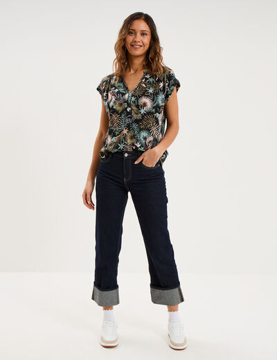 Blouse cr&eacute;pon manches courtes noir femme