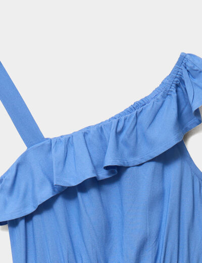 Robe encolure asym&eacute;trique &agrave; volants bleu electrique fille