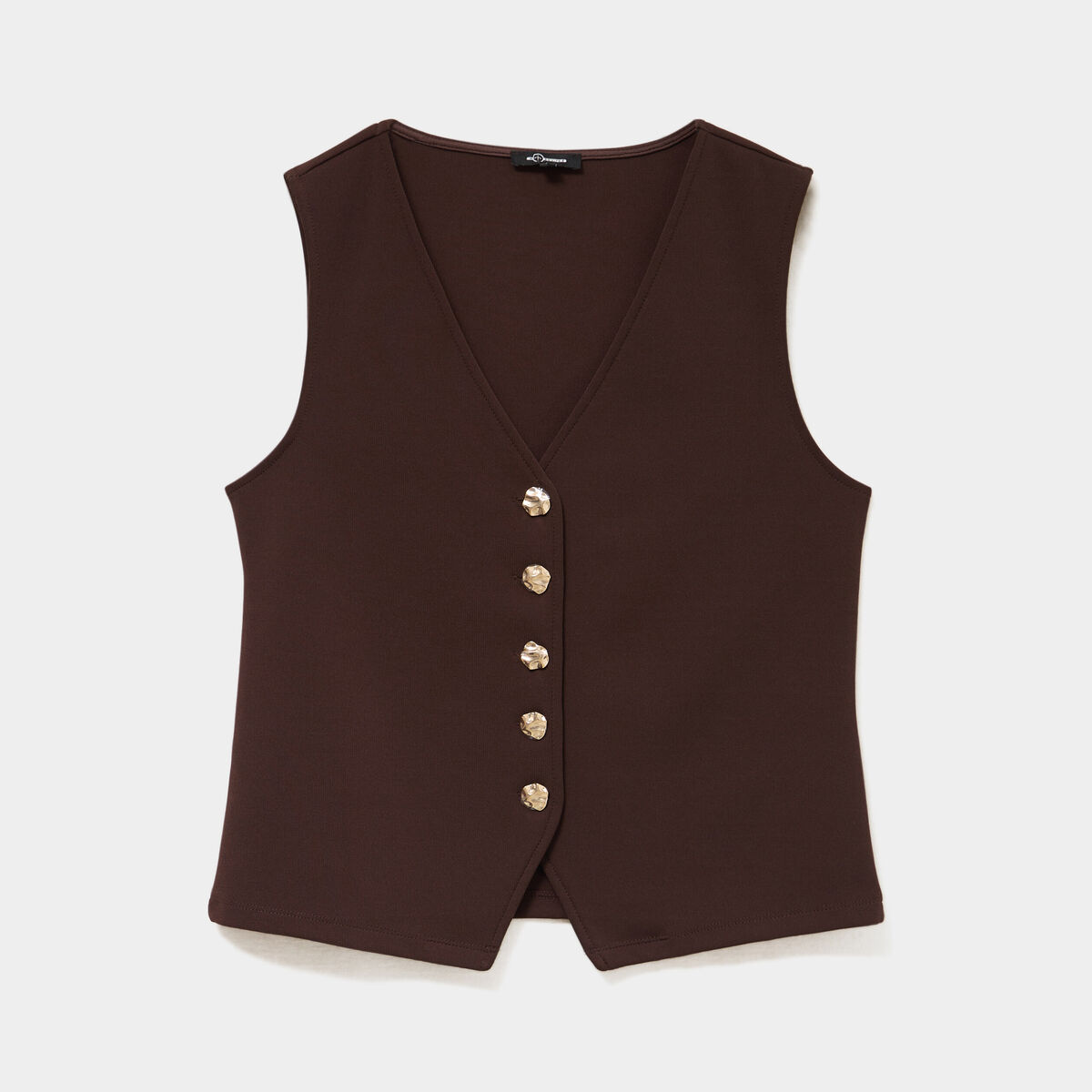 Gilet sans manches ajust&eacute; col en V marron fonc&eacute; femme
