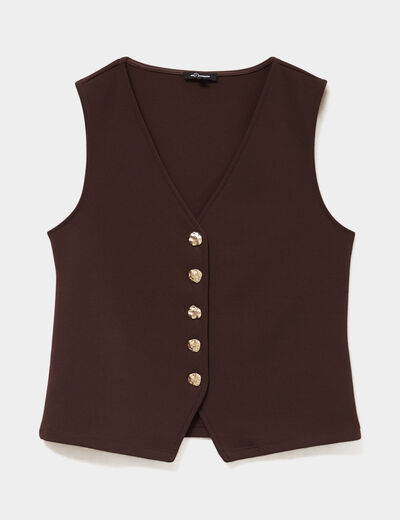 Gilet sans manches ajust&eacute; col en V marron fonc&eacute; femme