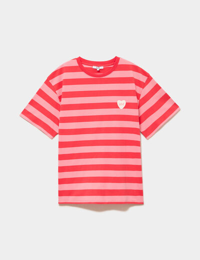 T-shirt droit &agrave; manches courtes coton rouge coquelicot femme