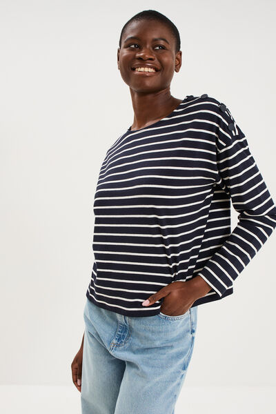 T-shirt marini&egrave;re col rond avec boutons ecru femme