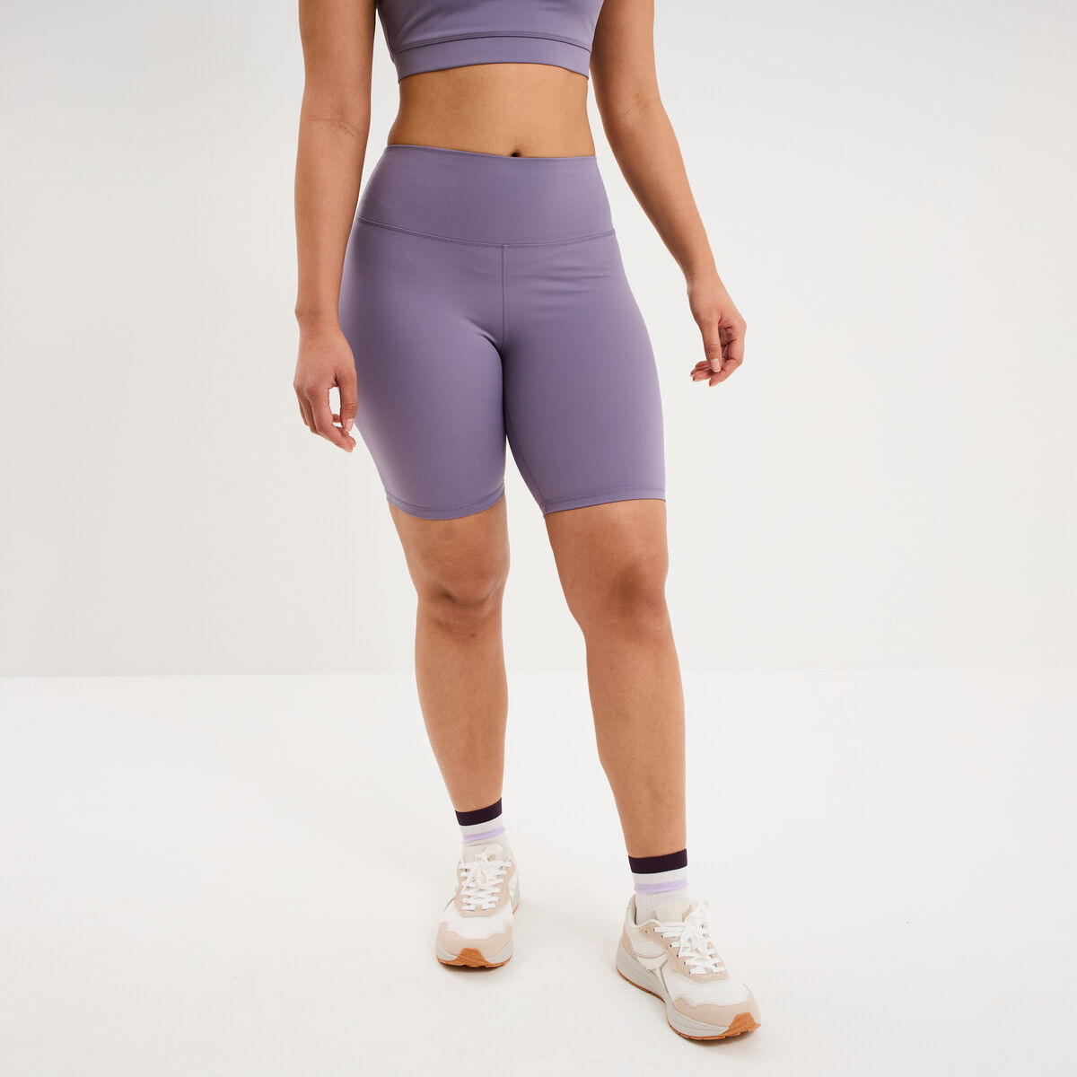 Short cycliste de sport taille haute violet femme