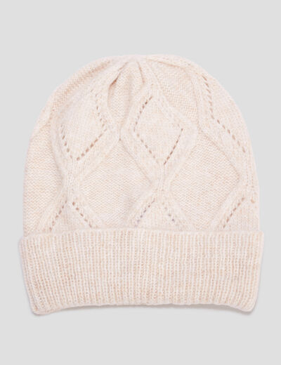 Ensemble bonnet et écharpe tricot sable femme