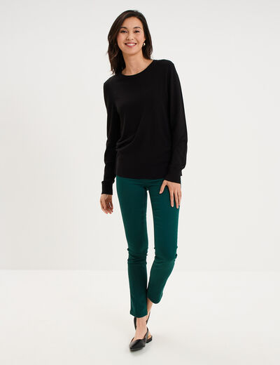 Pull col rond manches longues noir femme